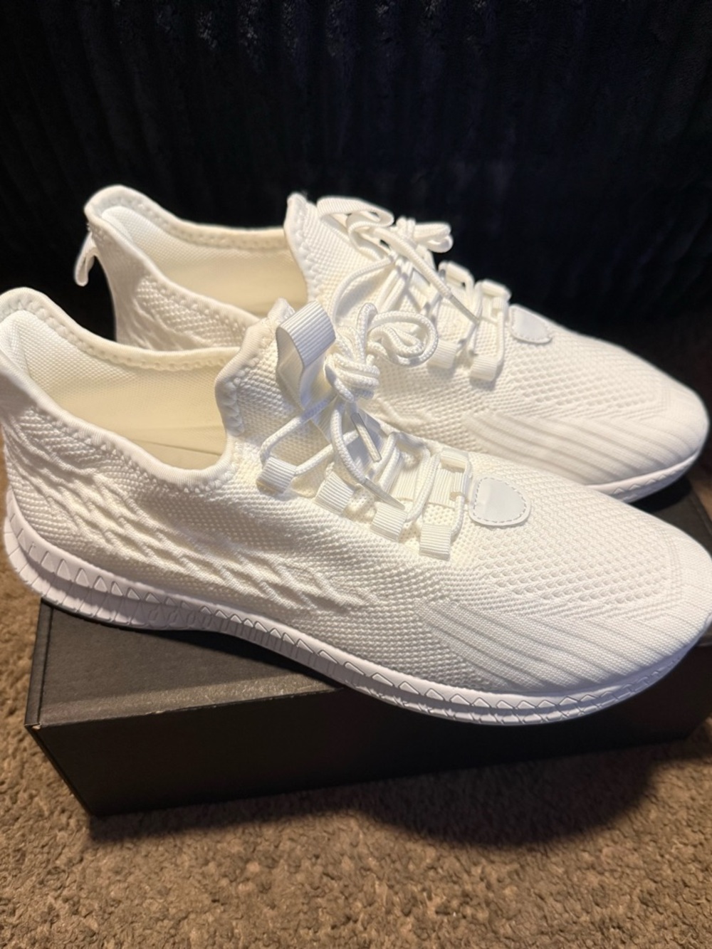 All-White Knit Athletic Sneakers